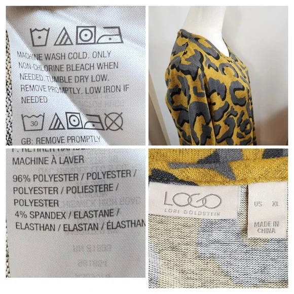 LOGO Lori Goldstein Leopard Print Tunic Top Womens XL‎ Long Sleeve Pockets Cozy - Picture 5 of 8